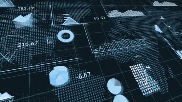 Groeiende beursindex grafiek. Beurskaarten met grafieken. Digitale animatie van beurskoersen verandert. Financieel bedrijfsdiagram met grafieken en voorraadnummers die de winst weergeven. — Stockvideo