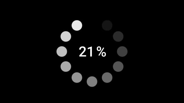 Cercle de chargement rotatif ou icône de la barre de progression. Bague à points blancs sur fond noir. Animation graphique en mouvement. Téléchargement - 1 à 100 pour cent. Processus de chargement à compléter. — Video