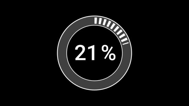 Preloader loading or download. Circle progress bar icon in the form of white blinking lines on a black background. Downloading - 1 to 100 percentage. — Stock Video