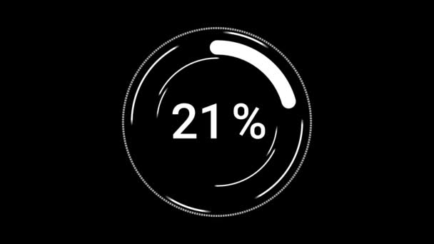 Circle download or upload progress bar on a black background. Percent indicator. — Stock Video