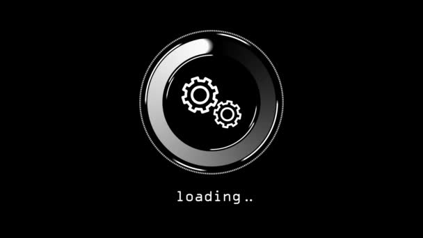 Icon for loading. The white gears turns in a circle on black background. Animation motion graphic. — Stock Video