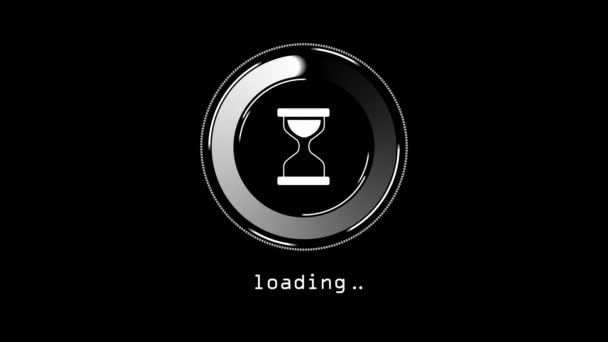 Circle spinning hourglass waiting loading sign on black background. Animation motion graphic. — Stock Video