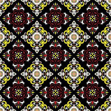 Çiçek deseninin kusursuz deseni. Geleneksel kumaş motifi. Batik deseni. Vektör tasarımı ilham. Moda ya da kumaş için yaratıcı tekstil. Damask Biçimi