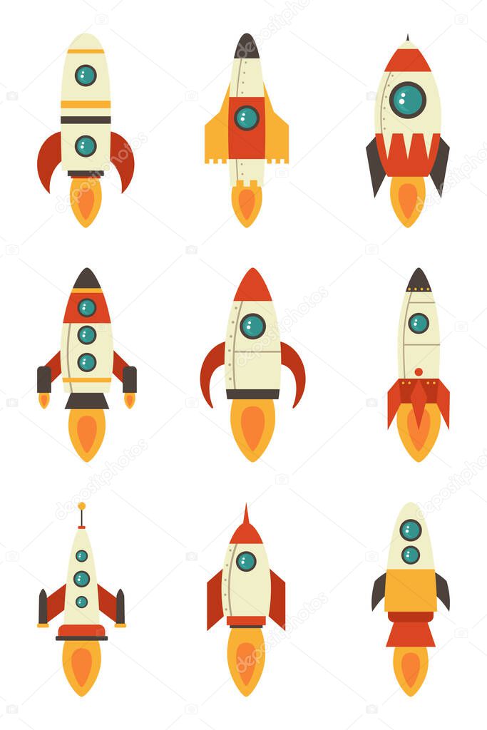 Set of rockets on a white isolated background. Vector illustration eps 10