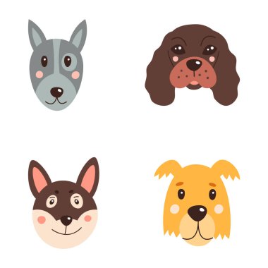 Bir çift şirin köpek. İzole edilmiş beyaz arkaplanda vektör illüstrasyonu