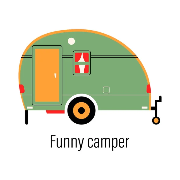 Camper colorido. Coche de entretenimiento. Casa móvil para recreación fuera de la ciudad y recreación al aire libre. Ilustración vectorial sobre fondo aislado — Vector de stock