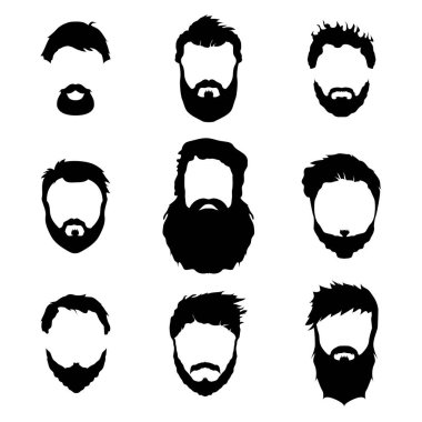 Erkek modası, siluet, tarz, sakal seti, beyaz arka planda vektör illüstrasyonu.