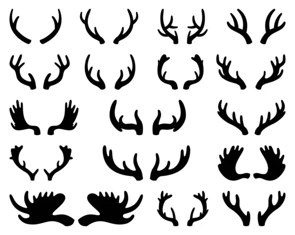 鹿とエルクの角のシルエット 白い孤立した背景のベクトル図 — ストックベクタ