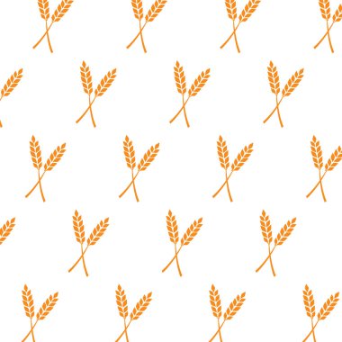 Beyaz zemin üzerinde buğday, çavdar ve arpa resimleri olan vektör çizimi. Desen.