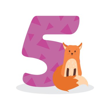 Doğum günü figürleri beyaz arka planda izole, tilki, beş. Vektör illüstrasyonu.