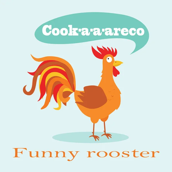 Cute Cock Rooster Screaming Festive Drawn Vector Illustration Poster Prints — Stock Vector