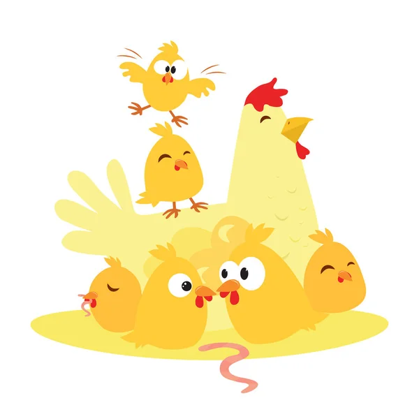 Cute Cartoon Chicken Chicken Mother Child Vector Illustration White Background — Stock Vector