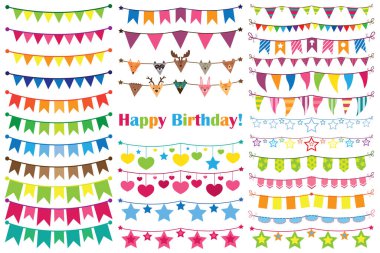 Renkli çelenkler, doğum günü süsleri. Vektör illüstrasyonu