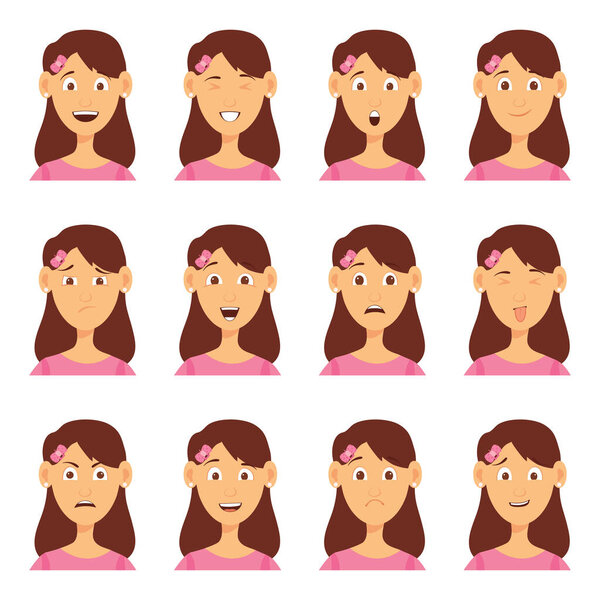 Collection of avatars with child emotions including surprise happiness hurt laugh anger cartoon style isolated vector illustration