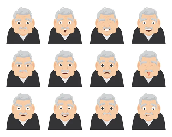 Conjunto Emociones Del Abuelo Cara Personaje Principal Dibujos Animados Hombre — Archivo Imágenes Vectoriales