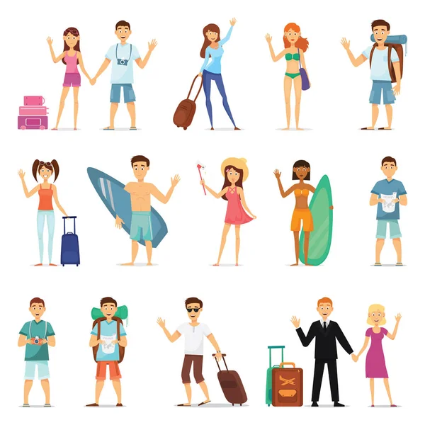 人们和夫妇旅行 徒步旅行 角色设计 平面设计矢量插图 — 图库矢量图片