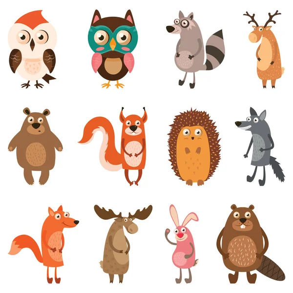 Cute Forest Animals Vector Illustration White Isolated Background — Stock Vector