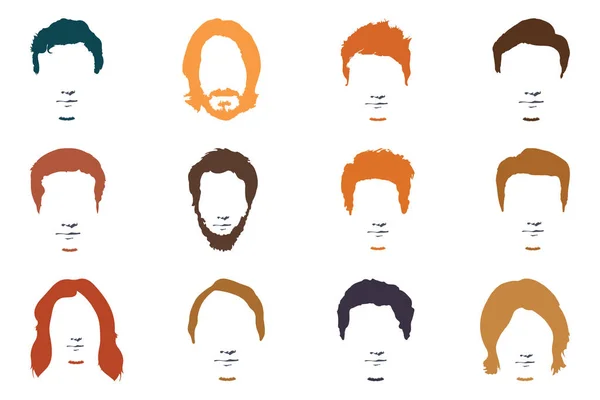 Modische Männerfrisur Bart Gesicht Haare Ausgeschnittene Masken Eine Sammlung Flacher — Stockvektor