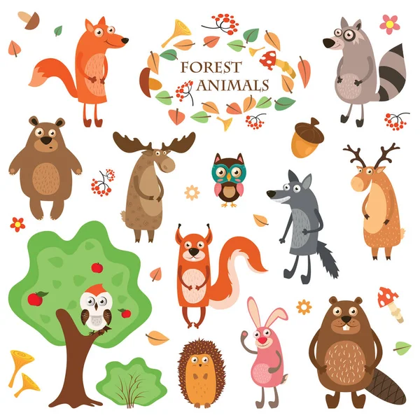 Conjunto Animales Lindos Sobre Fondo Blanco Aislado Ilustración Vectorial Estilo — Archivo Imágenes Vectoriales