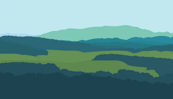 Vector Gráficos Ilustración Paisaje Verano Una Imagen Las Siluetas Bosque — Vector de stock