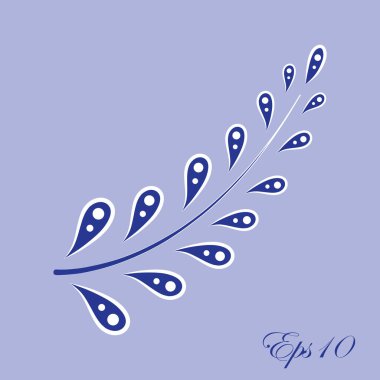 Vektör küçük mavi dal. Mavi arkaplanda vektör illüstrasyonu