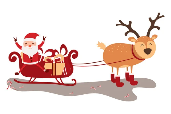 Vector Illustratie Van Kerstman Vliegen Met Herten — Stockvector