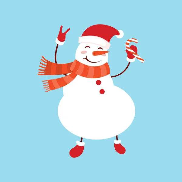 Grappige Cartoon Sneeuwpop Vector Illustratie Met Sneeuwpop Hoge Hoed — Stockvector