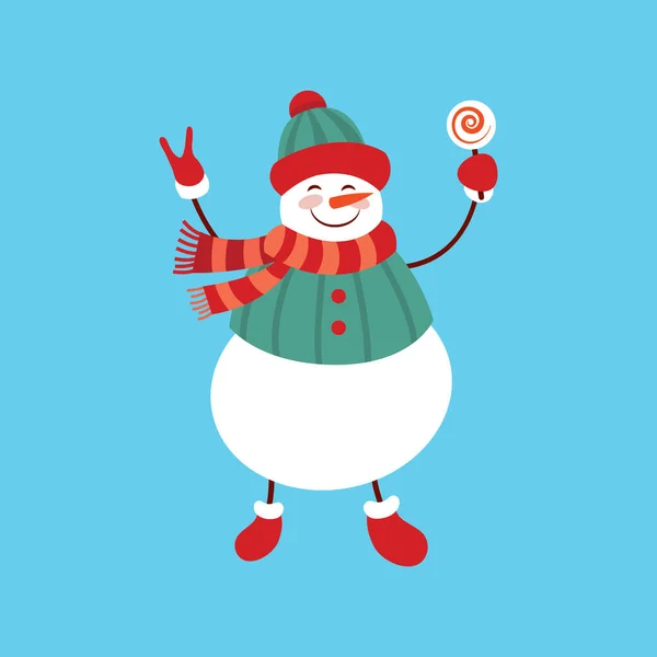 Grappige Cartoon Sneeuwpop Vector Illustratie Met Sneeuwpop Hoge Hoed — Stockvector
