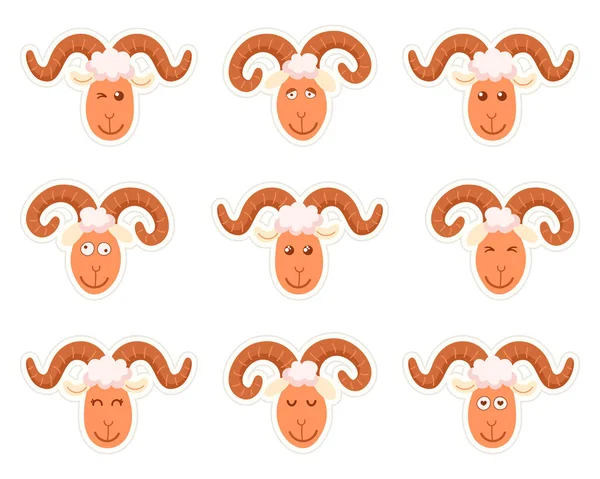 Sladká vtipná kreslená postava ovčích dětí. Vektorová ilustrace na bílém pozadí. Samolepky — Stockový vektor