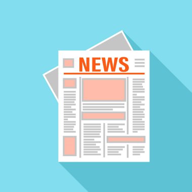 Günlük gazete, ikon. Mavi arkaplanda vektör illüstrasyonu