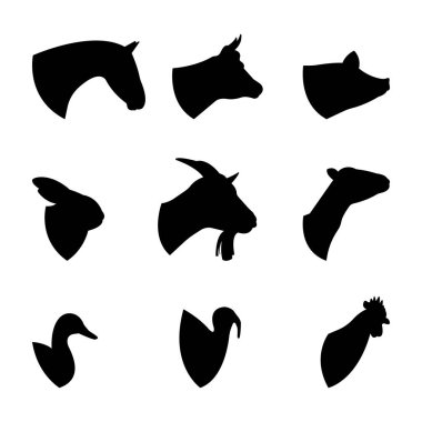 Çiftlik hayvanları yeşil tonda vektör ikonu. Paketleme simgeleri için uygun. Çiftlik reklamı. Vektör illüstrasyonu.