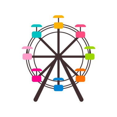 Dönme dolap simgesi beyaz arka planda izole edilmiş çizgi film tarzında. Çekim sembolü vektör illüstrasyonu.