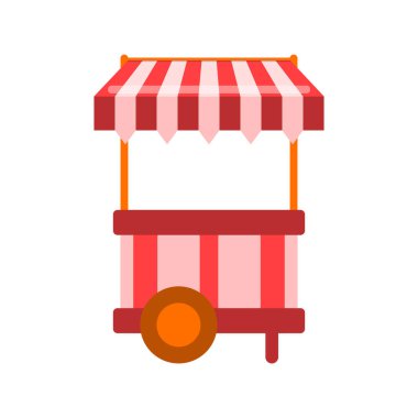 Arka planda kırmızı masa ve beyaz çizgili tente izole edilmiş..