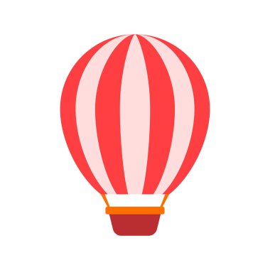 Beyaz arka planda kırmızı ve beyaz çizgili balon sepetli..