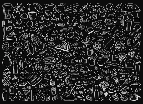 Рука Намальована Набір Корисних Харчових Інгредієнтів Каракулі Написом Векторі — стоковий вектор
