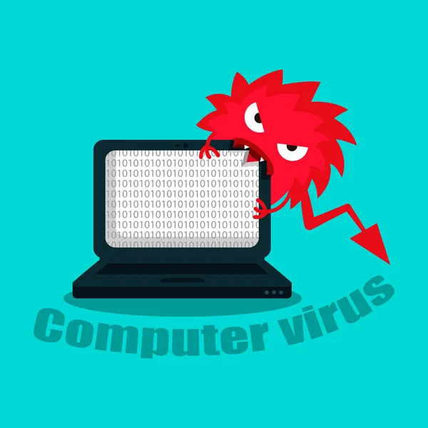 Virus Care Distruge Laptop Calculatorul Sub Amenințarea Unui Virus Virusul — Vector de stoc