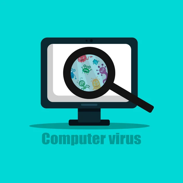 Ordenador Bajo Amenaza Virus Virus Bajo Una Lupa Buscar Errores — Vector de stock