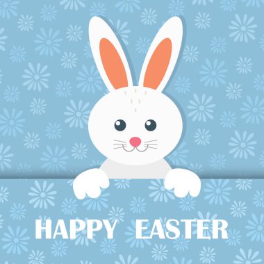 Renkli Mutlu Paskalyalar tebrik kartı, tavşan, pankart, tavşan. Vektör illüstrasyonu.