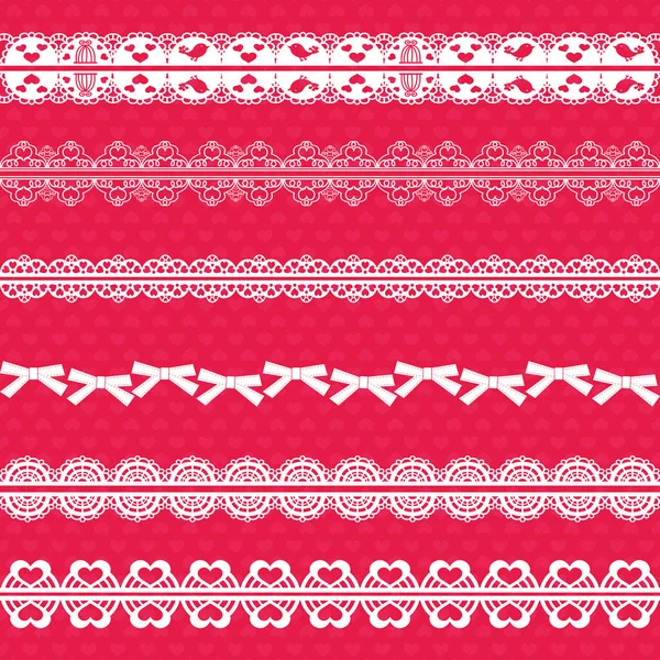 Ein Satz Schnürsenkel Sechs Weiße Spitzenbänder Auf Rosa Hintergrund Vektorillustration — Stockvektor