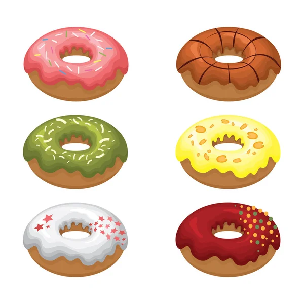 Glazed Colored Donuts Install Vector Illustration White Isolated Background — Stock Vector