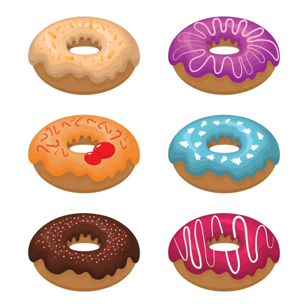 Glazed Colored Donuts Install Vector Illustration White Isolated Background — Stock Vector