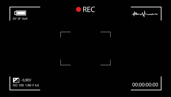 Kamera Bildschirm Mit Weißem Rahmen Figuren Und Akku Symbol Camcorder — Stockvektor