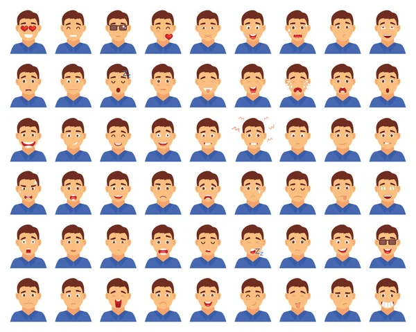 Ensemble Personnages Emoji Masculins Icônes Émotion Style Dessin Animé Avatars — Image vectorielle