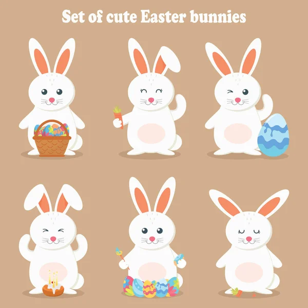 Roztomilá vektorová ilustrace králíka. Velikonoční kreslený králík izolované na hnědém pozadí — Stockový vektor