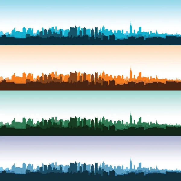 Conjunto de paisajes de la ciudad a diferentes horas del día. Ilustración vectorial — Vector de stock