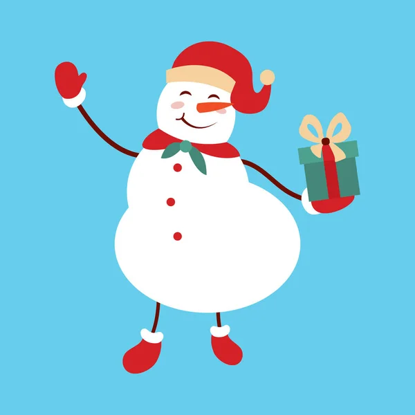 Boneco de neve engraçado dos desenhos animados, ilustração do vetor com boneco de neve no chapéu superior —  Vetores de Stock