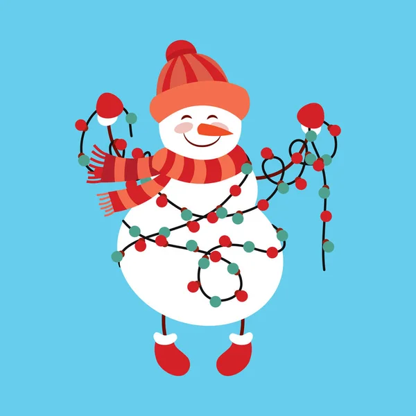 웃긴 만화 snowman, Vector illustration with snowman in top hat — 스톡 벡터