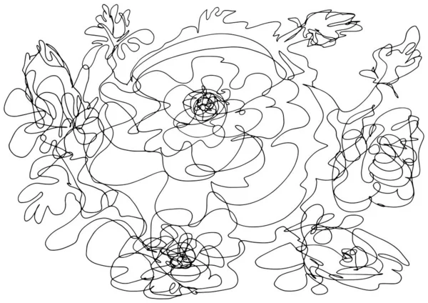 Çizgi Sanatı Gül Çiçekleri Çiziyor — Stok Vektör