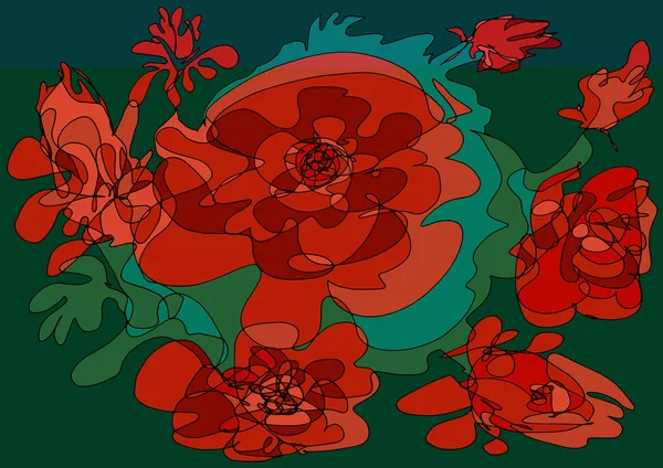Rosas rojas: un dibujo de arte — Archivo Imágenes Vectoriales