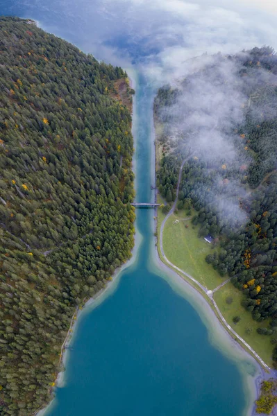 Aerial View Channel Bridge Lake Heiterwang Plansee Fall — Stock Photo, Image